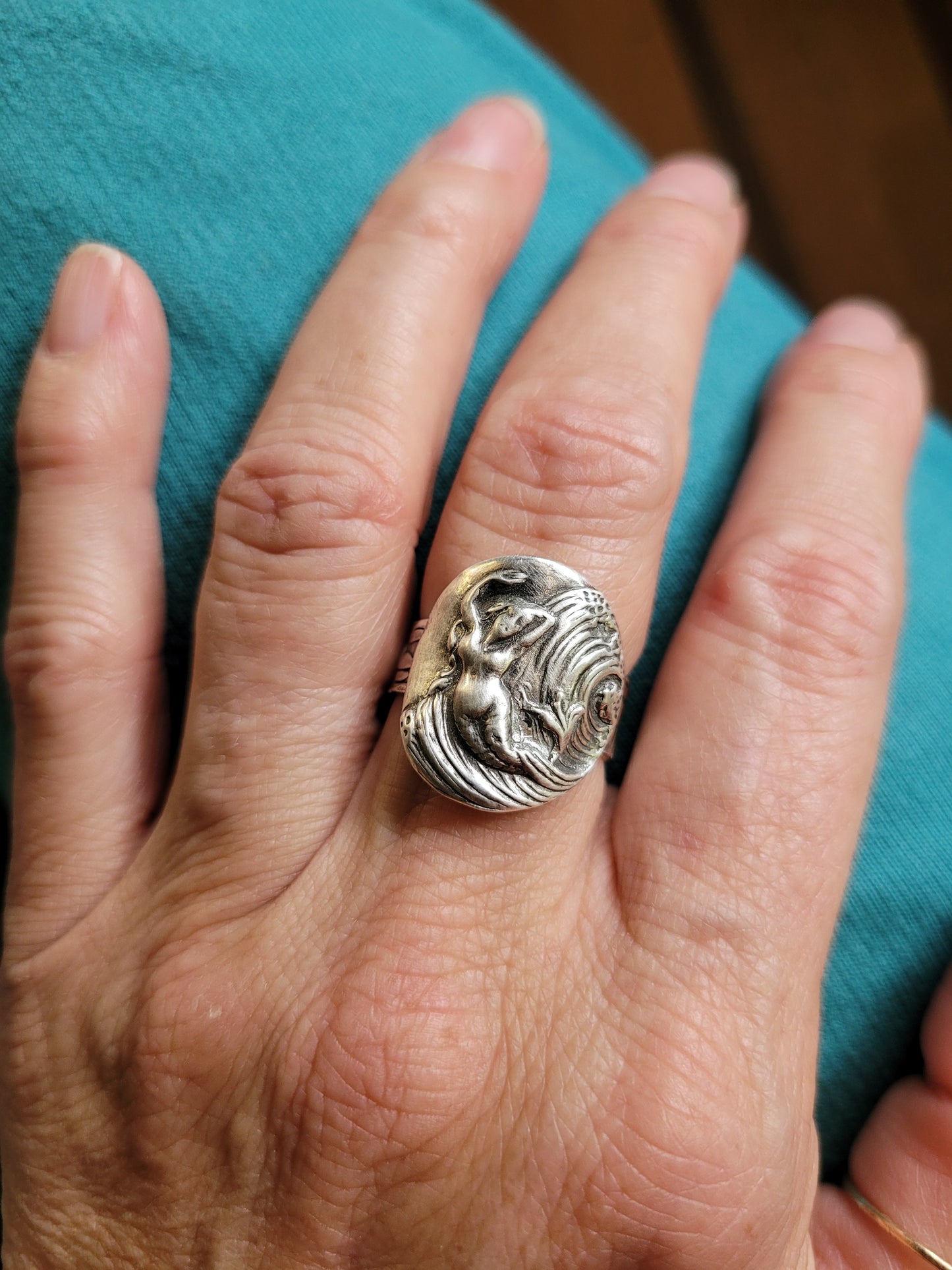Wave swept Mermaid ring. Sterling silver fantasy ring
