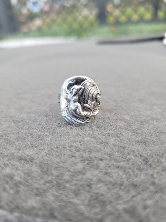 Wave swept Mermaid ring. Sterling silver fantasy ring