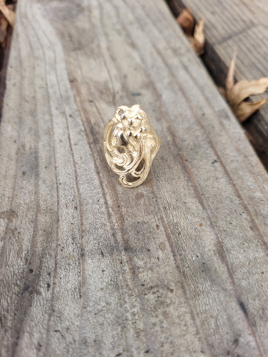 14k solid gold art nouveau woman ring. Also available in sterling silver