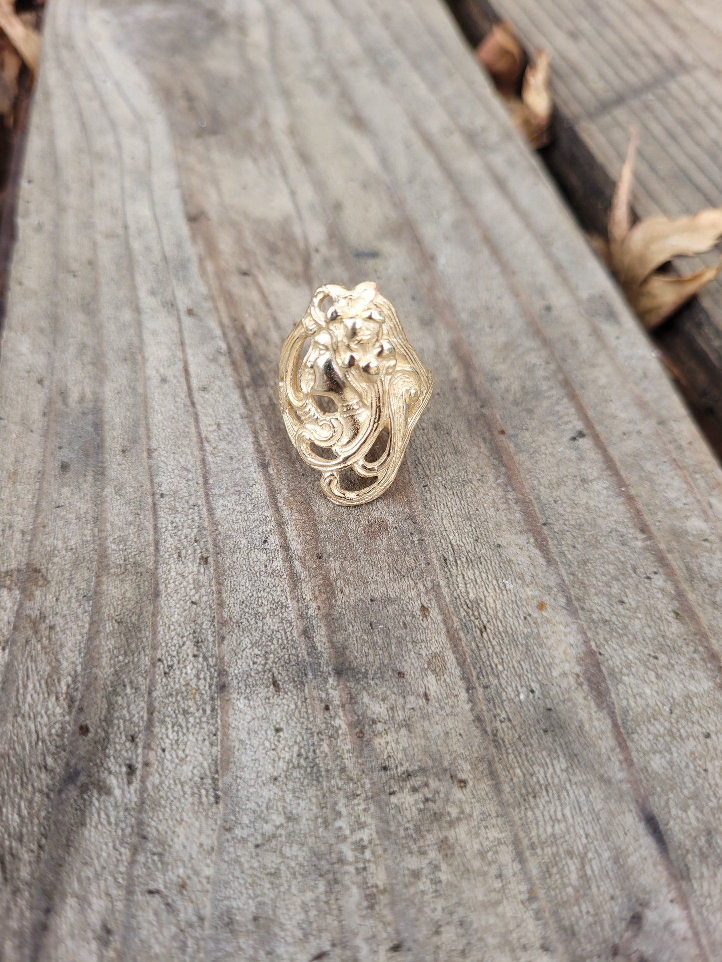 14k solid gold art nouveau woman ring. Also available in sterling silver