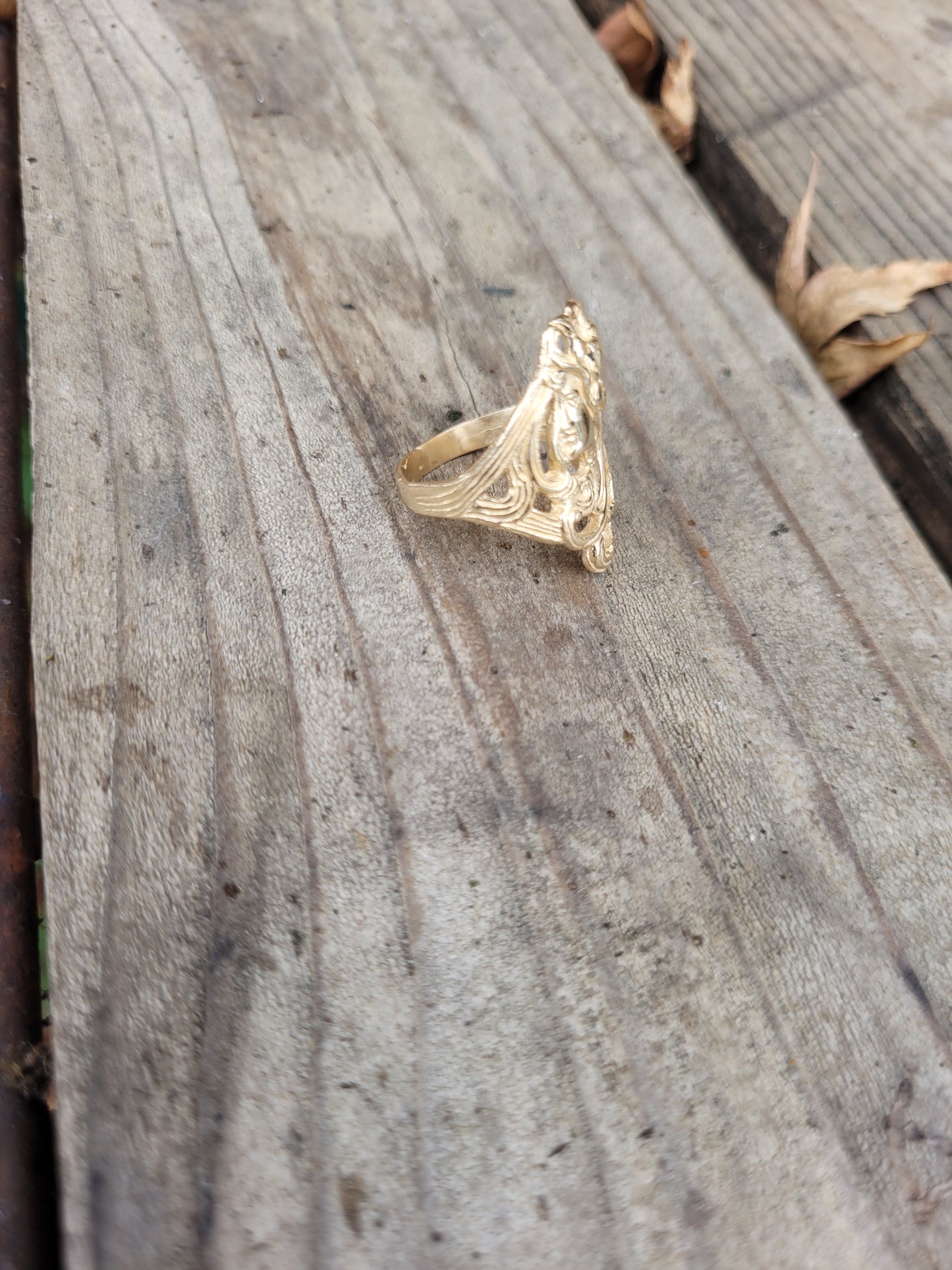14k solid gold art nouveau woman ring. Also available in sterling silver