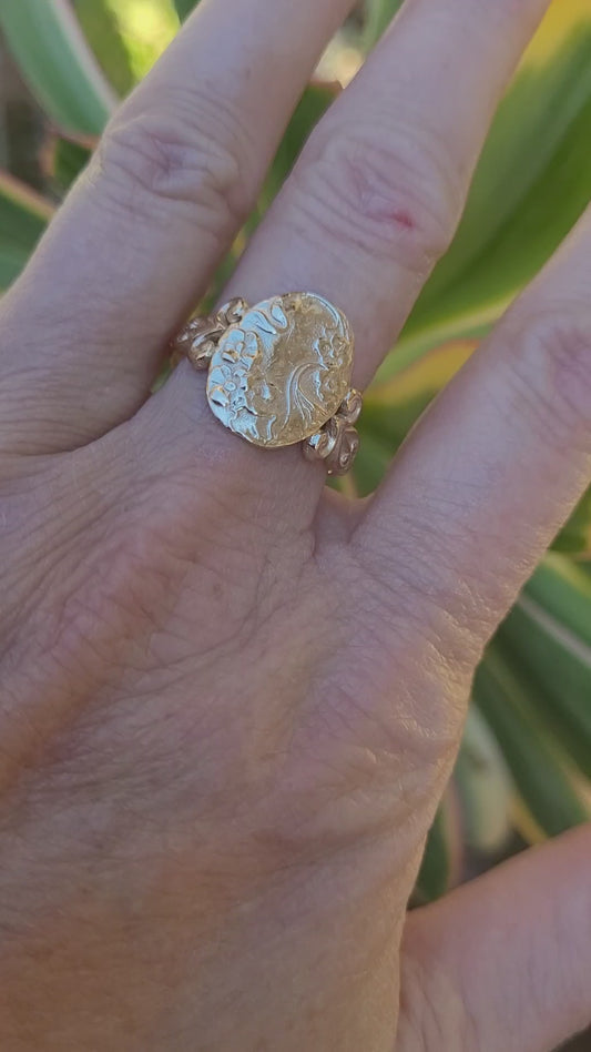 The romantic. Dainty 14k gold art nouveau ring Size 9.5